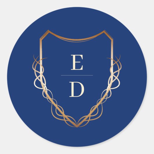 Sticker Rond Monogramme classique Royal Blue Golden (Devant)