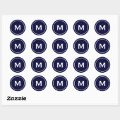 Sticker Rond Monogramme classique simple bleu marine blanc (Feuille)