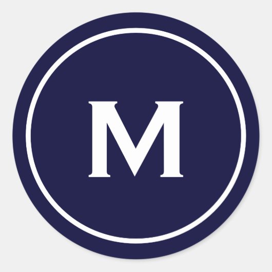 Sticker Rond Monogramme classique simple bleu marine blanc (Devant)