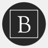 Sticker Rond Monogramme Classique Simple | Noir avec Texte Blan (Devant)
