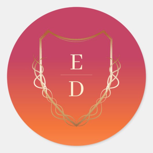 Sticker Rond Monogramme classique Viva Magenta Gradient Or (Devant)