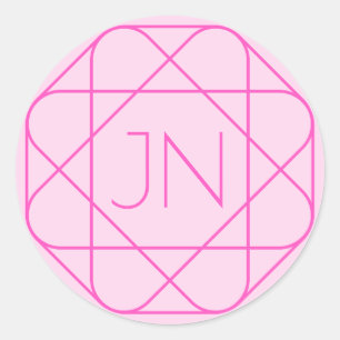 Sticker Rond Monogramme Cool, Style de Logo Hip   Rose & Magent