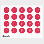 Sticker Rond Monogramme couleur solide rouge Crimson initial (Feuille)