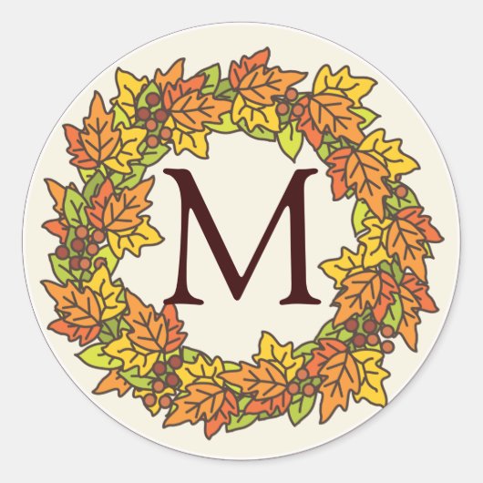 Sticker Rond Monogramme couronne d'automne du sceau Feuille (Devant)
