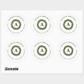 Sticker Rond Monogramme Couronne de Pin Merry Christmas (Feuille)