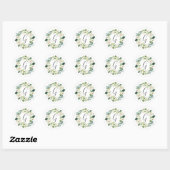 Sticker Rond Monogramme Couronne Florale Blanche (Feuille)