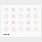 Sticker Rond Monogramme couronne rose or mariage (Feuille)