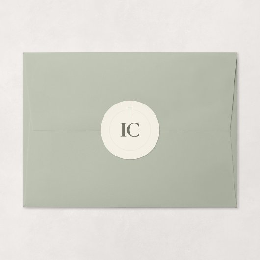 Sticker Rond Monogramme Croix Grace Sage