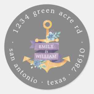 Sticker Rond monogramme d'adresse de retour à l'encre dorée à l