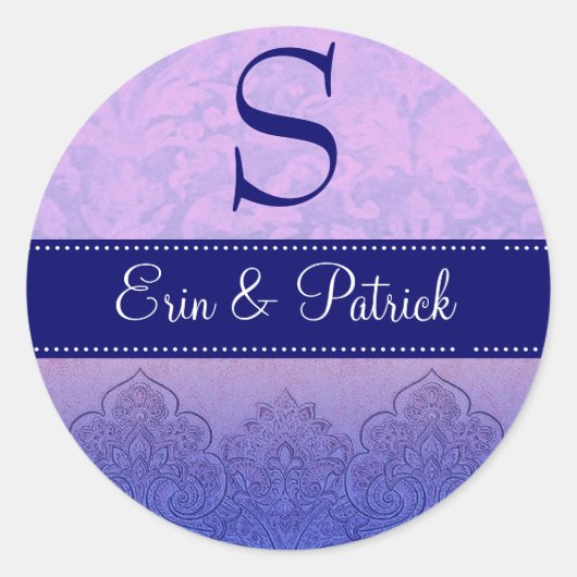 Sticker Rond Monogramme Damas Mariage violet et Lilac C547A (Devant)