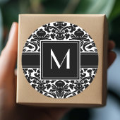 Sticker Rond Monogramme - Damassé noir et blanc
