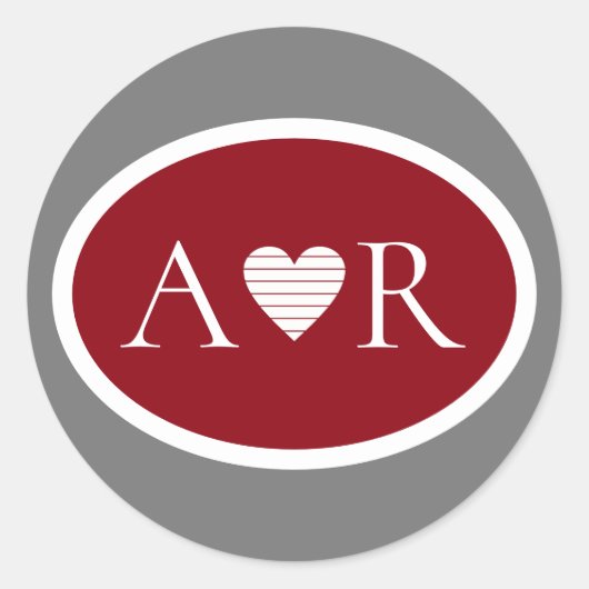 Sticker Rond monogramme d'amour de l'mariage rouge de Bourgogne (Devant)