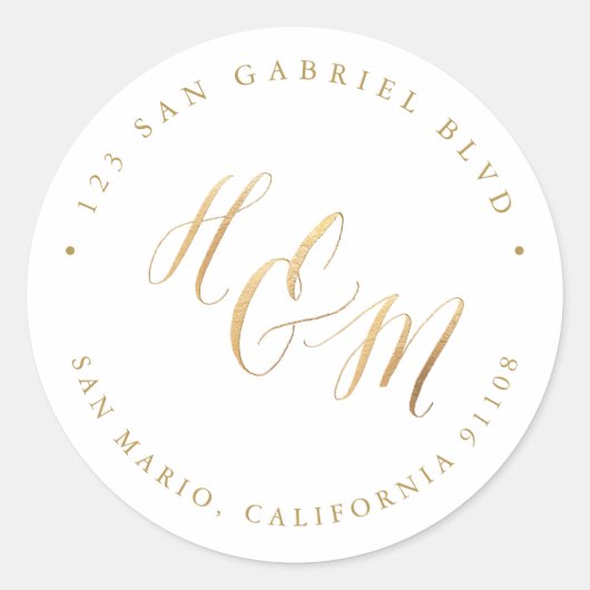 Sticker Rond Monogramme d'Ampersand A-Z Calligraphie de Faux Go (Devant)
