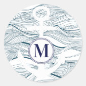 Sticker Rond Monogramme d'ancre nautique (Devant)