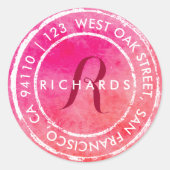 Sticker Rond Monogramme d'aquarelle rose rustique | Adresse ron (Devant)
