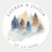 Sticker Rond Monogramme d'arbres aquarelles de montagne rustiqu (Devant)