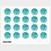 Sticker Rond Monogramme d'art fluvial en marbre bleu, Turquoise (Feuille)