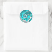Sticker Rond Monogramme d'art fluvial en marbre bleu, Turquoise (Sac)