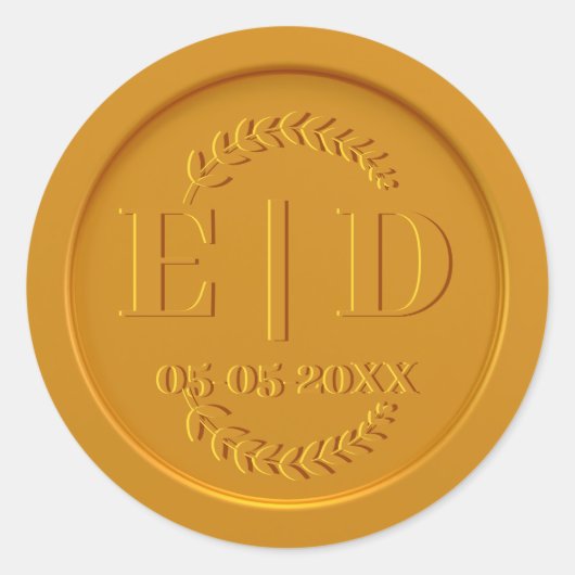 Sticker Rond Monogramme Date Botanique antique Feuille Sceau d' (Devant)