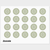 Sticker Rond Monogramme de blason classique vert sauge d'argent (Feuille)