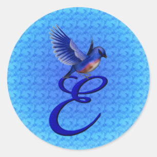 Sticker Rond Monogramme de Bluebird initial E élégant