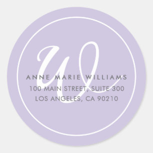 Sticker Rond Monogramme de bordure de script blanc lavande mini