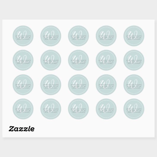 Sticker Rond Monogramme de bordure de script blanc sarcelle min (Feuille)