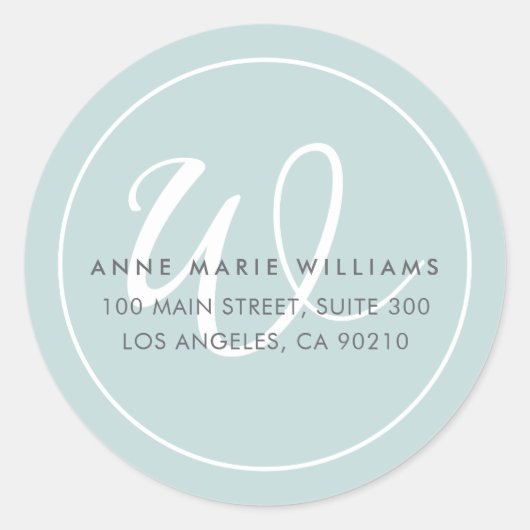 Sticker Rond Monogramme de bordure de script blanc sarcelle min (Devant)