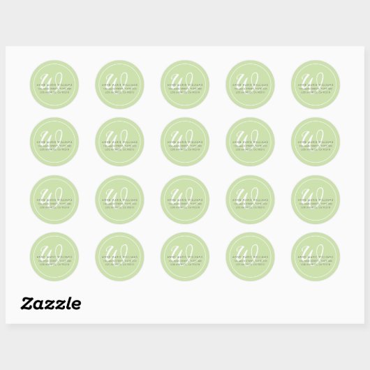 Sticker Rond Monogramme de bordure de script blanc vert minimal (Feuille)
