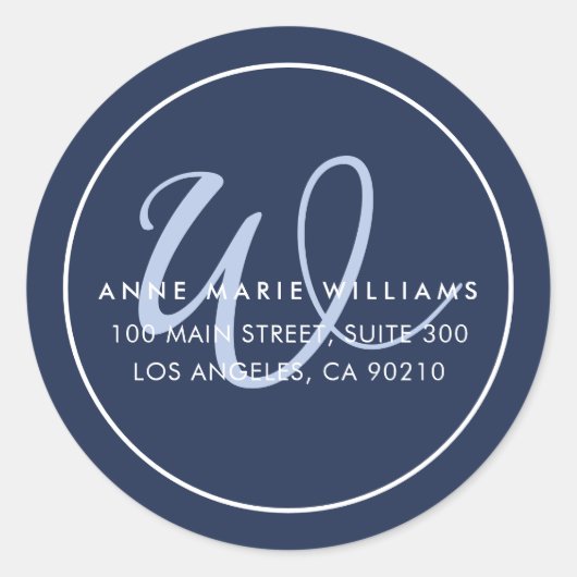 Sticker Rond Monogramme de bordure de script bleu marine minima (Devant)