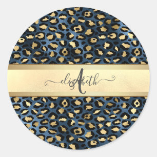 Sticker Rond Monogramme de bronze noir Motif léopard