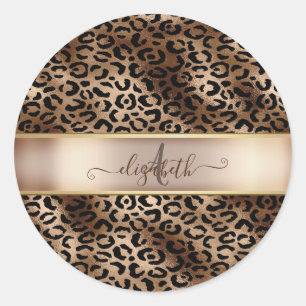 Sticker Rond Monogramme de bronze noir Motif léopard
