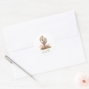 Sticker Rond Monogramme de cactus de mariage occidental