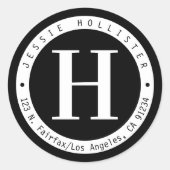 Sticker Rond Monogramme de cadre Cercle Noir & Blanc Adresse de (Devant)