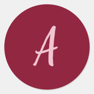 Sticker Rond Monogramme de calligraphie rouge Bourgogne