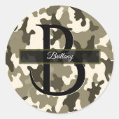 Sticker Rond Monogramme de Camouflage Brown et Tan (Devant)