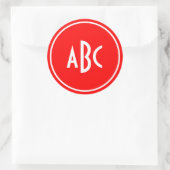 Sticker Rond Monogramme de cercle d'anneau rouge et blanc (Sac)