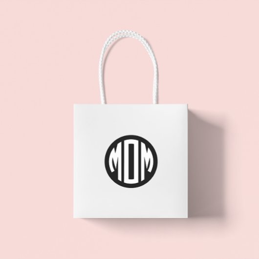Sticker Rond Monogramme de cercle noir et blanc MAMAN