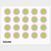 Sticker Rond Monogramme de Chevrons rose et vert (Feuille)
