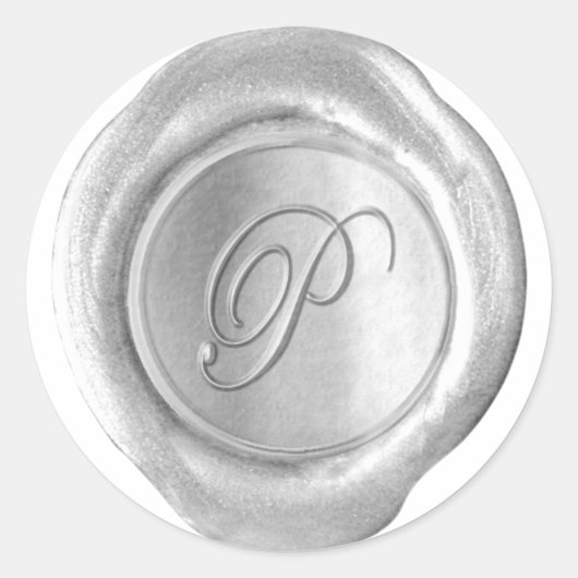 Sticker Rond Monogramme de cire - Argent - Script P - (Devant)