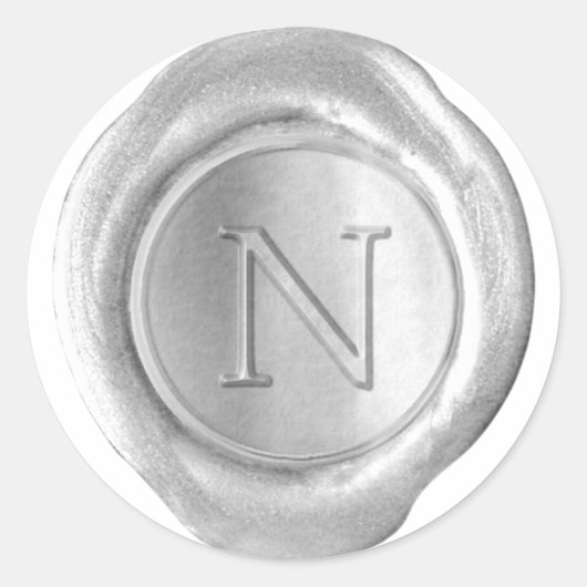 Sticker Rond Monogramme de cire - Argent - Serif N - (Devant)