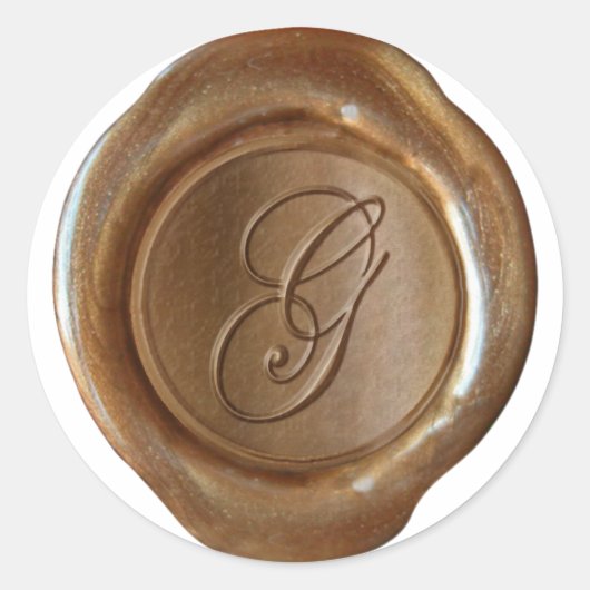 Sticker Rond Monogramme de cire - Cuivre - Script G - (Devant)
