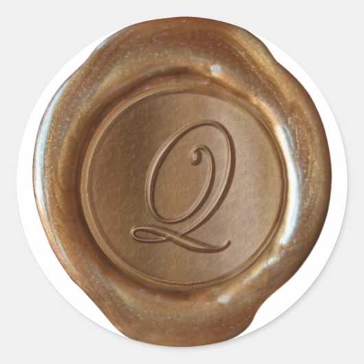 Sticker Rond Monogramme de cire - Cuivre - Script Q - (Devant)