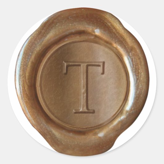 Sticker Rond Monogramme de cire - Cuivre - Serif T - (Devant)