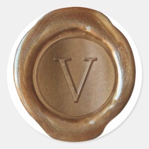 Sticker Rond Monogramme de cire - Cuivre - Serif V -