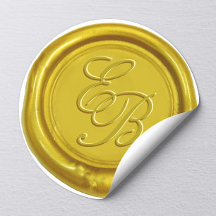 Sticker Rond Monogramme de cire d'or moderne Mariage élégant