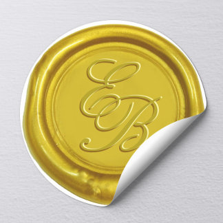Sticker Rond Monogramme de cire d'or moderne Mariage élégant