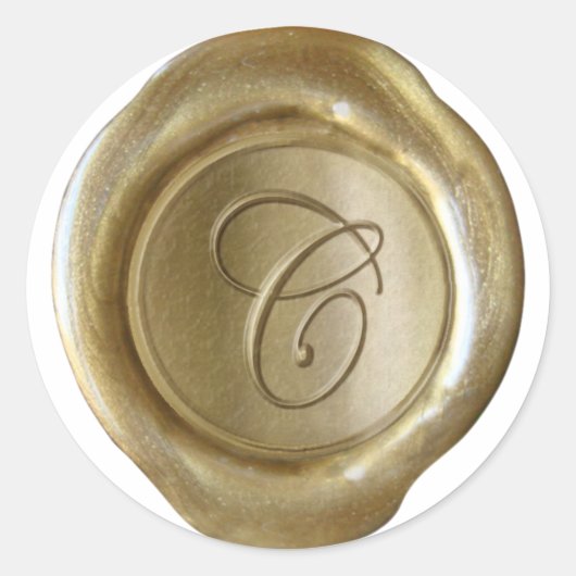 Sticker Rond Monogramme de cire - Or - Script C - (Devant)