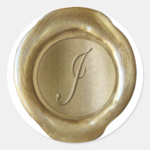 Sticker Rond Monogramme de cire - Or - Script J -
