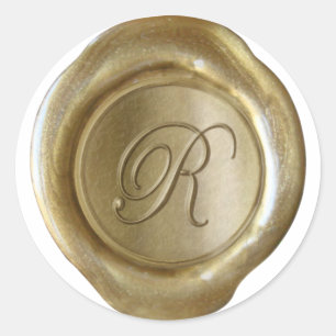 Sticker Rond Monogramme de cire - Or - Script R -